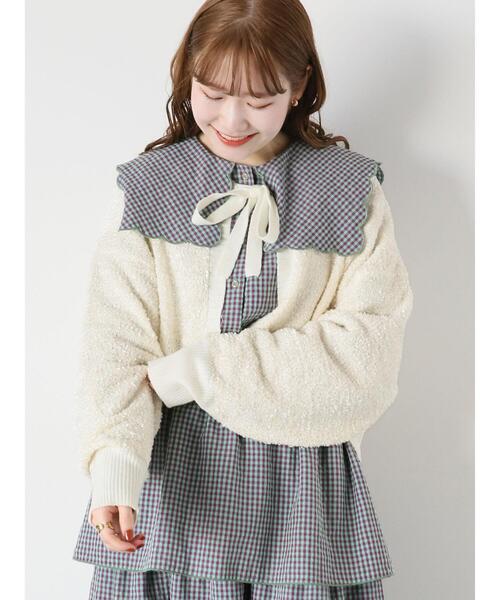 ehka sopo（エヘカソポ）の「リボンヤーンボレロ（カーディガン/ボレロ・レディース・サックスブルー/オフホワイト/オレンジ・F）」の2枚目の写真