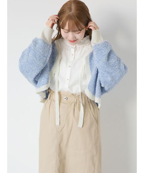 mina perhonenリボンヤーンボレロカーディガン