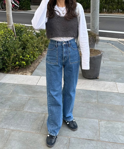 LE MORE(リモア)の「フェザーニットビスチェ(ベスト・レディース・チャコール/アイボリー・FREE)」の5枚目の写真