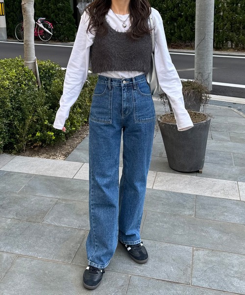LE MORE(リモア)の「フェザーニットビスチェ(ベスト・レディース・チャコール/アイボリー・FREE)」の6枚目の写真