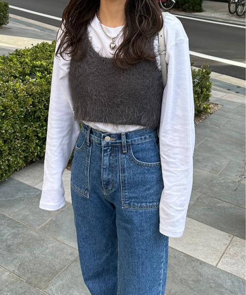 LE MORE(リモア)の「フェザーニットビスチェ(ベスト・レディース・チャコール/アイボリー・FREE)」の7枚目の写真
