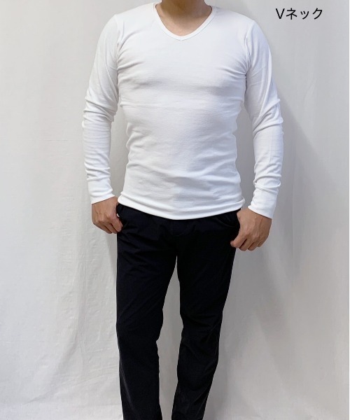 VIBGYOR(ヴィブジョー)の「スパンフライス 長袖 クルーネック&Vネック(Tシャツ/カットソー・メンズ・ブラック/グレー系その他/杢グレー/ホワイト/ホワイト系その他/ブラック系その他・MEDIUM/LARGE)」の3枚目の写真