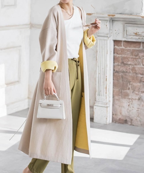 VICKY（ビッキー）の「【春アウター】Wフェイスニットコート《手洗い可能》（ノーカラーコート・レディース・グレー系その他/ベージュ系その他・M）」の2枚目の写真