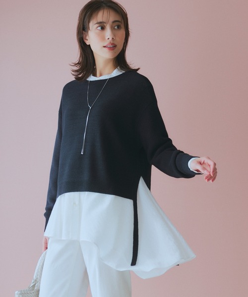 23区 L(ニジュウサンクオオキイサイズ)の「【Oggi4月号掲載/洗える】ガータークロップド ニット(ニット/セーター・レディース・アイボリー系/ネイビー系/ブラウン系/イエロー系・44/46)」の3枚目の写真