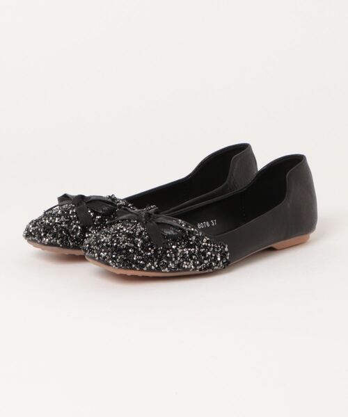 LADY LIKE(レディライク)の「ビジュー付きリボンフラットシューズ(パンプス・レディース・ブラック/シルバー・23.5cm/24.0cm/24.5cm)」の14枚目の写真