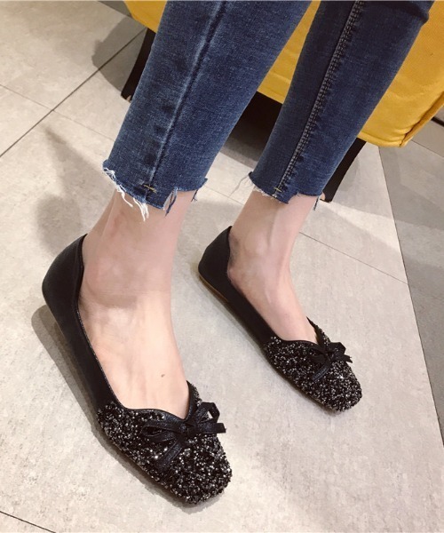 LADY LIKE(レディライク)の「ビジュー付きリボンフラットシューズ(パンプス・レディース・ブラック/シルバー・23.5cm/24.0cm/24.5cm)」の12枚目の写真
