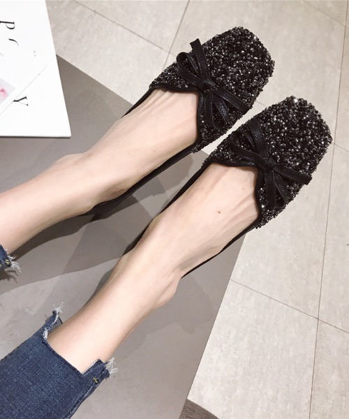 LADY LIKE(レディライク)の「ビジュー付きリボンフラットシューズ(パンプス・レディース・ブラック/シルバー・23.5cm/24.0cm/24.5cm)」の10枚目の写真