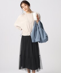 ◆【無理せずキレイ】一枚でサマになる チュールドッキング裏毛ワンピース