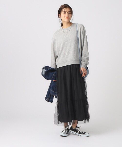 DRESKIP(ドレスキップ)の「◆【無理せずキレイ】一枚でサマになる チュールドッキング裏毛ワンピース(ワンピース・レディース・グレー/ブラック/ライトベージュ・02/03/04)」の4枚目の写真