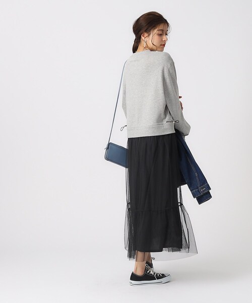 DRESKIP(ドレスキップ)の「◆【無理せずキレイ】一枚でサマになる チュールドッキング裏毛ワンピース(ワンピース・レディース・グレー/ブラック/ライトベージュ・02/03/04)」の6枚目の写真