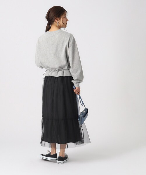 DRESKIP(ドレスキップ)の「◆【無理せずキレイ】一枚でサマになる チュールドッキング裏毛ワンピース(ワンピース・レディース・グレー/ブラック/ライトベージュ・02/03/04)」の9枚目の写真