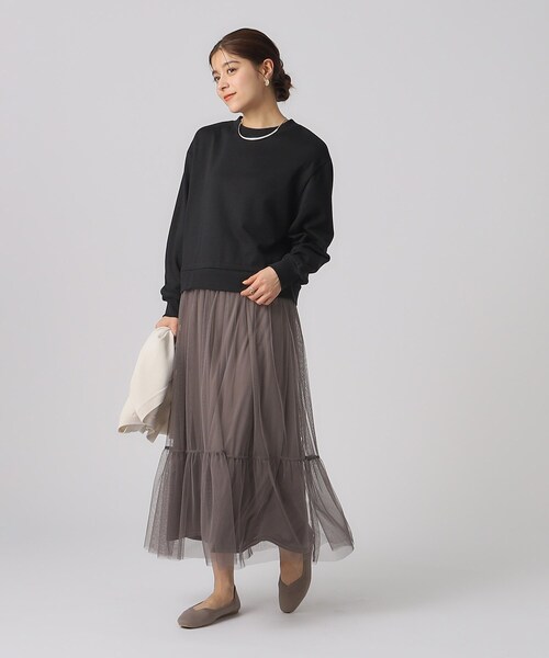 DRESKIP(ドレスキップ)の「◆【無理せずキレイ】一枚でサマになる チュールドッキング裏毛ワンピース(ワンピース・レディース・グレー/ブラック/ライトベージュ・02/03/04)」の11枚目の写真