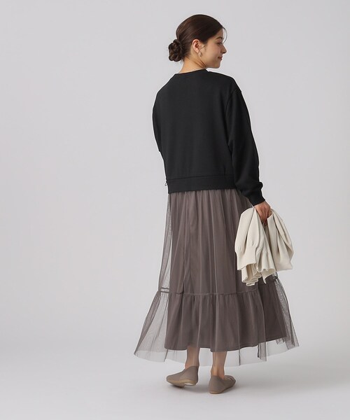 DRESKIP(ドレスキップ)の「◆【無理せずキレイ】一枚でサマになる チュールドッキング裏毛ワンピース(ワンピース・レディース・グレー/ブラック/ライトベージュ・02/03/04)」の13枚目の写真