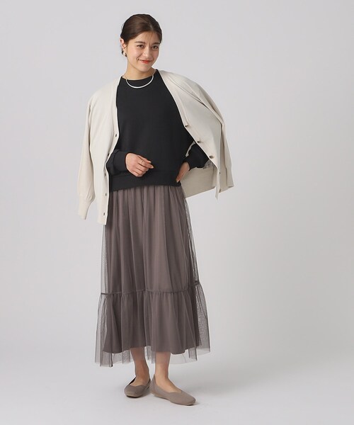DRESKIP(ドレスキップ)の「◆【無理せずキレイ】一枚でサマになる チュールドッキング裏毛ワンピース(ワンピース・レディース・グレー/ブラック/ライトベージュ・02/03/04)」の14枚目の写真