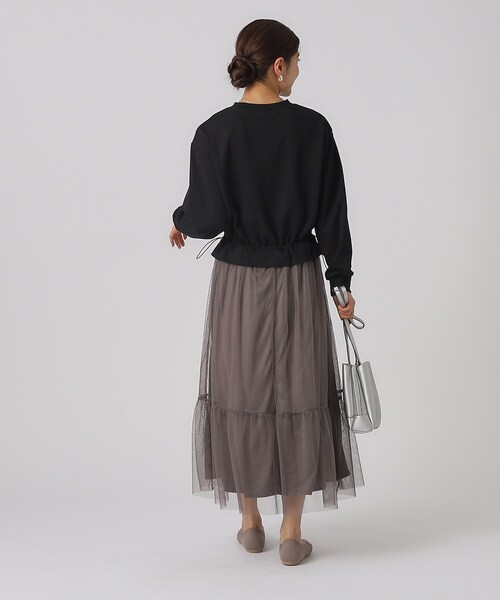 DRESKIP(ドレスキップ)の「◆【無理せずキレイ】一枚でサマになる チュールドッキング裏毛ワンピース(ワンピース・レディース・グレー/ブラック/ライトベージュ・02/03/04)」の16枚目の写真