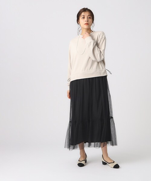 DRESKIP(ドレスキップ)の「◆【無理せずキレイ】一枚でサマになる チュールドッキング裏毛ワンピース(ワンピース・レディース・グレー/ブラック/ライトベージュ・02/03/04)」の18枚目の写真