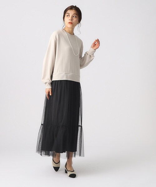 DRESKIP(ドレスキップ)の「◆【無理せずキレイ】一枚でサマになる チュールドッキング裏毛ワンピース(ワンピース・レディース・グレー/ブラック/ライトベージュ・02/03/04)」の19枚目の写真