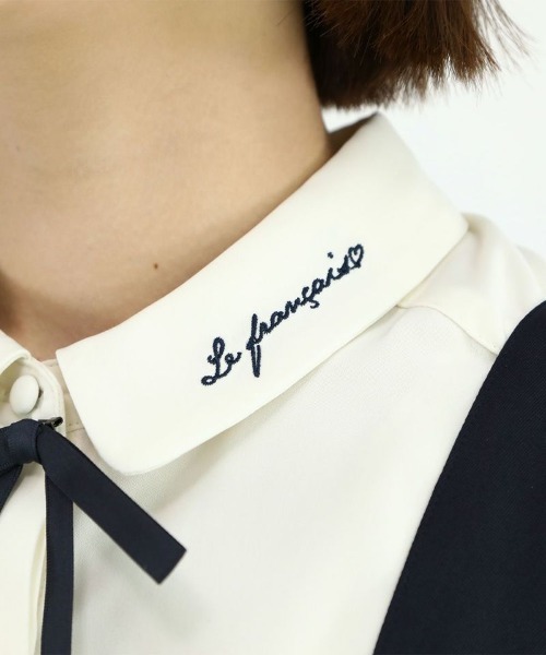 ブラミンクシルクインティメイトブラウスロゴ刺繍バックリボン