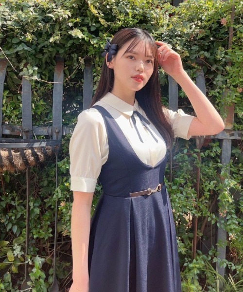 F i.n.t(フィント)の「【新色追加】リボンタイ付きロゴ刺繍衿ブラウス/fint(シャツ/ブラウス・レディース・ミント/オフホワイト/ライトグレー・FREE)」の4枚目の写真