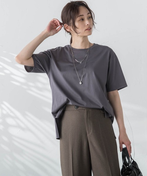 LAUTREAMONT(ロートレアモン)の「【WEB限定】【3サイズ】コットンカットソー≪洗える/接触冷感≫(Tシャツ/カットソー・レディース・チャコールグレー/ホワイト/グリーン/ブラック/ネイビー/パープル/ベージュ/ブルー/レッド・11号/9号/7号)」の3枚目の写真