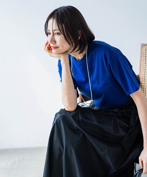 LAUTREAMONT(ロートレアモン)の「【WEB限定】【3サイズ】コットンカットソー≪洗える/接触冷感≫(Tシャツ/カットソー・レディース・チャコールグレー/ホワイト/グリーン/ブラック/ネイビー/パープル/ベージュ/ブルー/レッド・11号/9号/7号)」の7枚目の写真