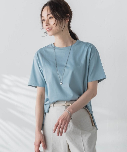 LAUTREAMONT(ロートレアモン)の「【WEB限定】【3サイズ】コットンカットソー≪洗える/接触冷感≫(Tシャツ/カットソー・レディース・チャコールグレー/ホワイト/グリーン/ブラック/ネイビー/パープル/ベージュ/ブルー/レッド・11号/9号/7号)」の5枚目の写真