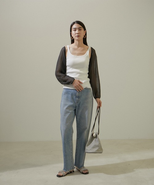 SALON adam et rope'（サロン アダム エ ロペ）の「シアーメッシュボレロ【洗える】（カーディガン/ボレロ・レディース・チャコールグレー/オフホワイト・FREE）」の3枚目の写真