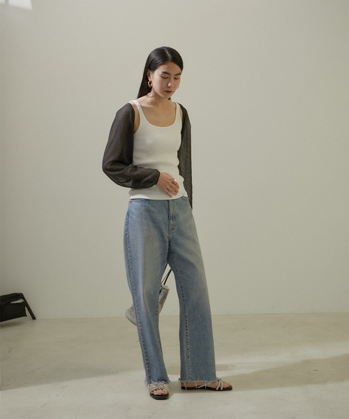 SALON adam et rope'（サロン アダム エ ロペ）の「シアーメッシュボレロ【洗える】（カーディガン/ボレロ・レディース・チャコールグレー/オフホワイト・FREE）」の5枚目の写真