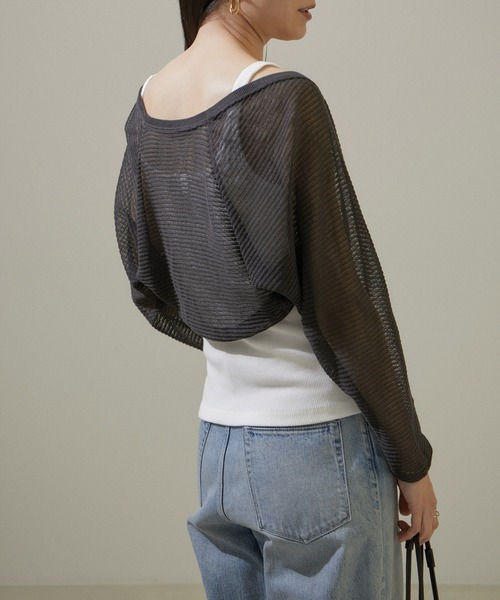 SALON adam et rope'（サロン アダム エ ロペ）の「シアーメッシュボレロ【洗える】（カーディガン/ボレロ・レディース・チャコールグレー/オフホワイト・FREE）」の8枚目の写真