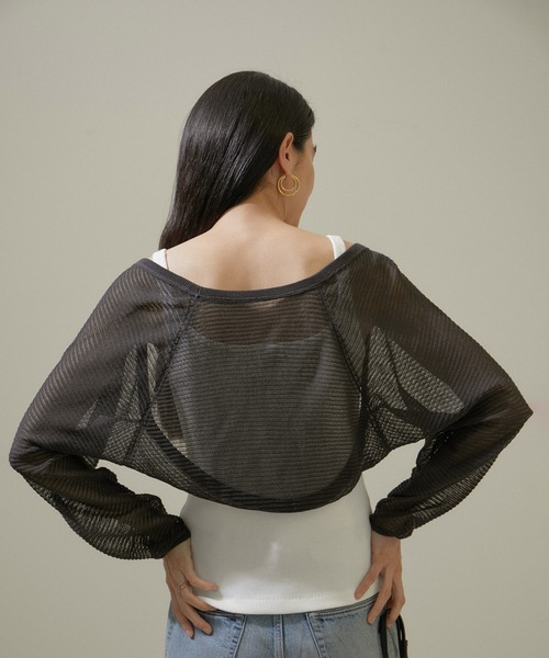 SALON adam et rope'（サロン アダム エ ロペ）の「シアーメッシュボレロ【洗える】（カーディガン/ボレロ・レディース・チャコールグレー/オフホワイト・FREE）」の20枚目の写真