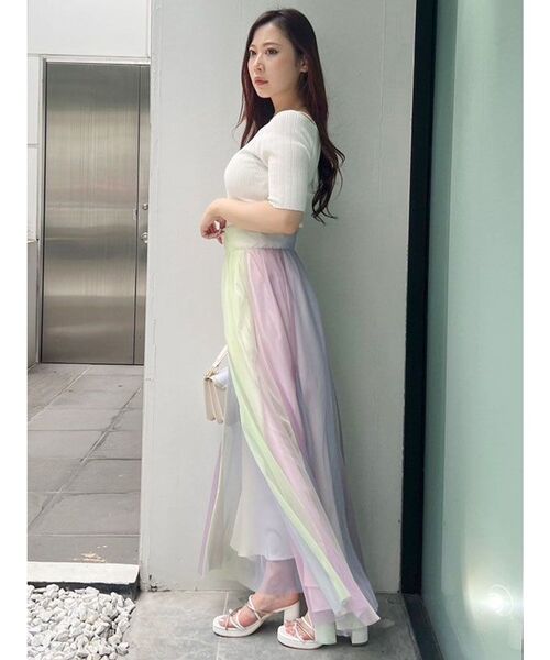 MERCURYDUO（マーキュリーデュオ）の「アシンメトリーワンショルニット（ニット/セーター・レディース・グリーン/パープル/ブラウン/オフホワイト/ブラック・FREE）」の8枚目の写真