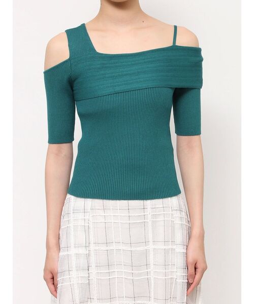 MERCURYDUO（マーキュリーデュオ）の「アシンメトリーワンショルニット（ニット/セーター・レディース・グリーン/パープル/ブラウン/オフホワイト/ブラック・FREE）」の9枚目の写真