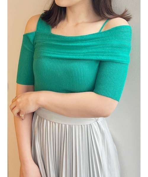 MERCURYDUO（マーキュリーデュオ）の「アシンメトリーワンショルニット（ニット/セーター・レディース・グリーン/パープル/ブラウン/オフホワイト/ブラック・FREE）」の5枚目の写真