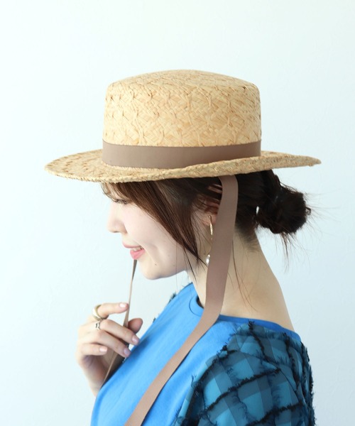 Jines(ジネス)の「リボン付きストローハット(ハット・レディース・ベージュ/ブラック・フリー)」の3枚目の写真