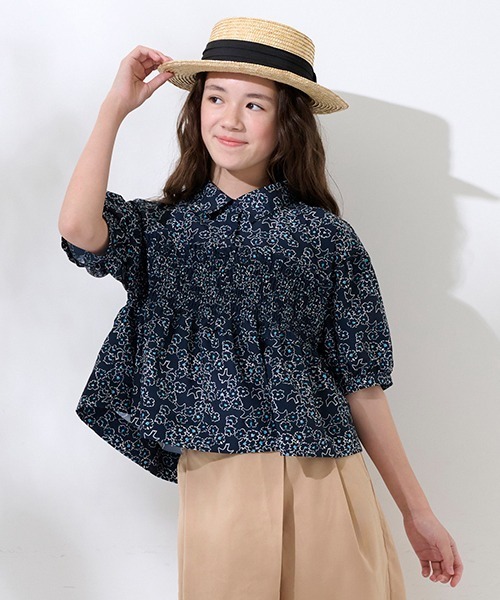 【セール】【AMI】フラワーバードシャーリングブラウス（その他）｜pom ponette junior（ポンポネットジュニア）