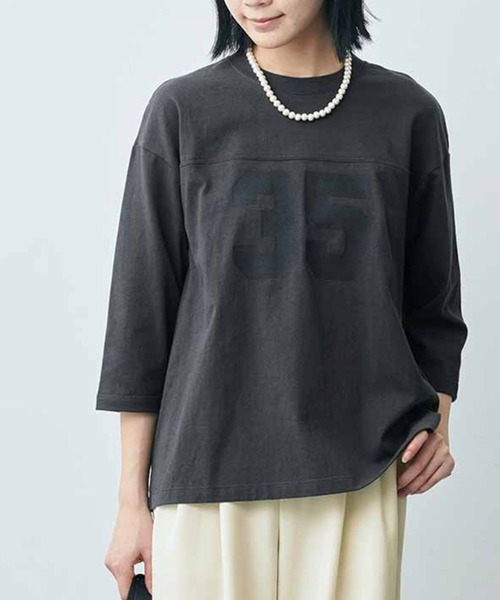 THREE FIFTY STANDARD(スリーフィフティースタンダード)の「THREE FIFTY STANDARD フットボールTシャツ(Tシャツ/カットソー・レディース・チャコールグレー/グリーン・X-LARGE/LARGE)」の1枚目の写真