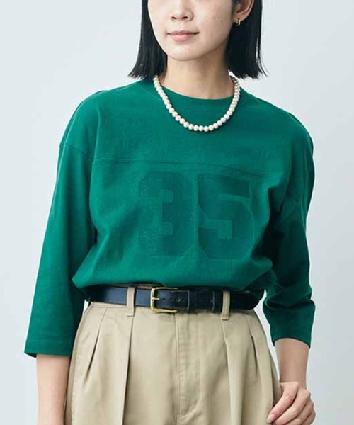 THREE FIFTY STANDARD(スリーフィフティースタンダード)の「THREE FIFTY STANDARD フットボールTシャツ(Tシャツ/カットソー・レディース・チャコールグレー/グリーン・X-LARGE/LARGE)」の2枚目の写真