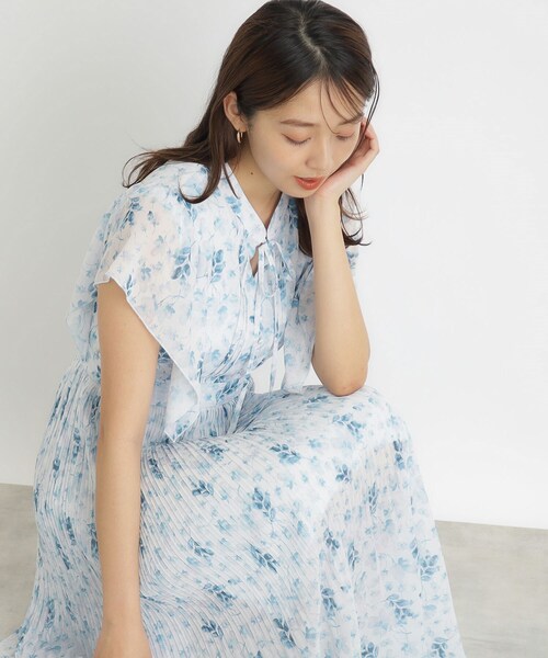 フリー【新品インポートセレクト】ワッフルプリーツ×袖シフォンプリーツワンピース ワンピース 長袖シフォンプリーツワンピース : ZOZOTOWN Yahoo