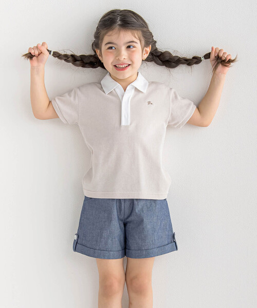 BeBe（ベベ）の「スキッパーカラーカノコ半袖ポロシャツ(100~140cm)（ポロシャツ・キッズ・ブルー/ベージュ・110cm/100cm/120cm/130cm/140cm）」の7枚目の写真