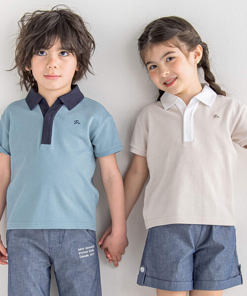 BeBe（ベベ）の「スキッパーカラーカノコ半袖ポロシャツ(100~140cm)（ポロシャツ・キッズ・ブルー/ベージュ・110cm/100cm/120cm/130cm/140cm）」の8枚目の写真
