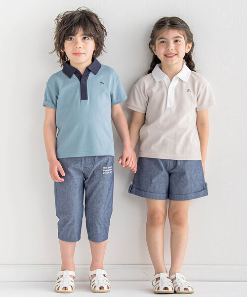 BeBe（ベベ）の「スキッパーカラーカノコ半袖ポロシャツ(100~140cm)（ポロシャツ・キッズ・ブルー/ベージュ・110cm/100cm/120cm/130cm/140cm）」の9枚目の写真