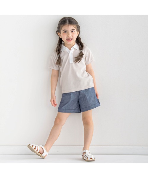 BeBe（ベベ）の「スキッパーカラーカノコ半袖ポロシャツ(100~140cm)（ポロシャツ・キッズ・ブルー/ベージュ・110cm/100cm/120cm/130cm/140cm）」の6枚目の写真