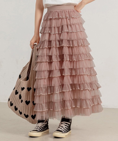 DAY CLOSET（デイ クローゼット）の「レディース ティアードフリルロングスカート（スカート・レディース・ピンク/アイボリー/ブラウン/ブラック/ベージュ・FREE）」の18枚目の写真