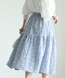 花刺繍レースのティアードスカート