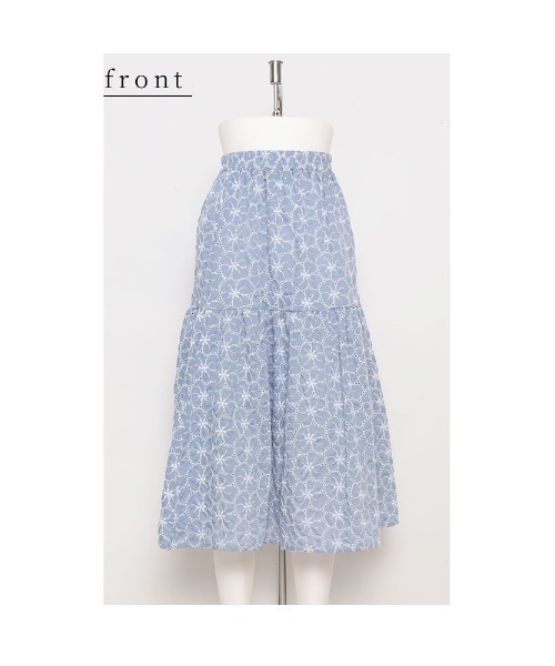 Sawa a la mode（サワアラモード）の「花刺繍レースのティアードスカート（スカート・レディース・ブルー/ブラック・FREE）」の21枚目の写真