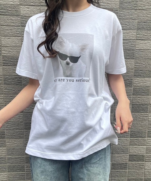 fiere（フィエール）の「子犬プリント半袖Tシャツ（Tシャツ/カットソー・レディース・ホワイト・L/M/S/XL）」の2枚目の写真