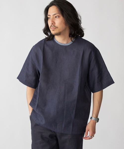tシャツ スエード×リブ2WAYプルオーバー レディース セール】SHIPS: Herdmans リネン 2WAY プルオーバー Tシャツ（T