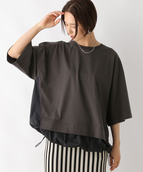 LEPSIM(レプシィム)の「異素材切り替えチュニック 129975(Tシャツ/カットソー・レディース・グレイッシュベージュ/オフホワイト/チャコールグレー・FREE)」の2枚目の写真