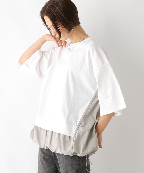 LEPSIM(レプシィム)の「異素材切り替えチュニック 129975(Tシャツ/カットソー・レディース・グレイッシュベージュ/オフホワイト/チャコールグレー・FREE)」の1枚目の写真