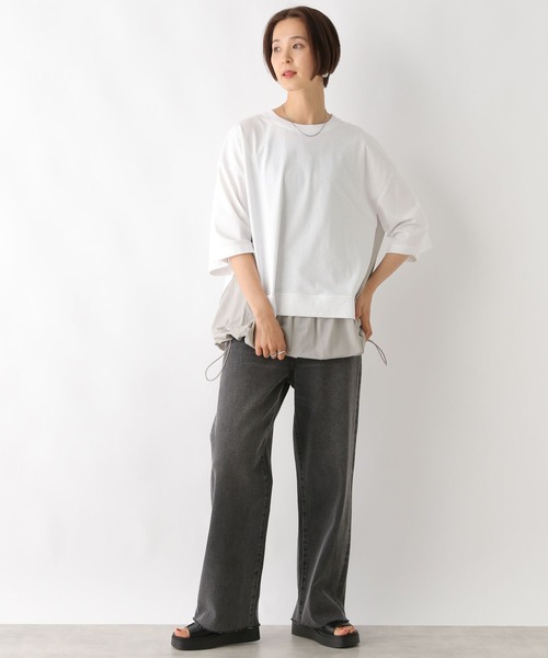 LEPSIM(レプシィム)の「異素材切り替えチュニック 129975(Tシャツ/カットソー・レディース・グレイッシュベージュ/オフホワイト/チャコールグレー・FREE)」の11枚目の写真